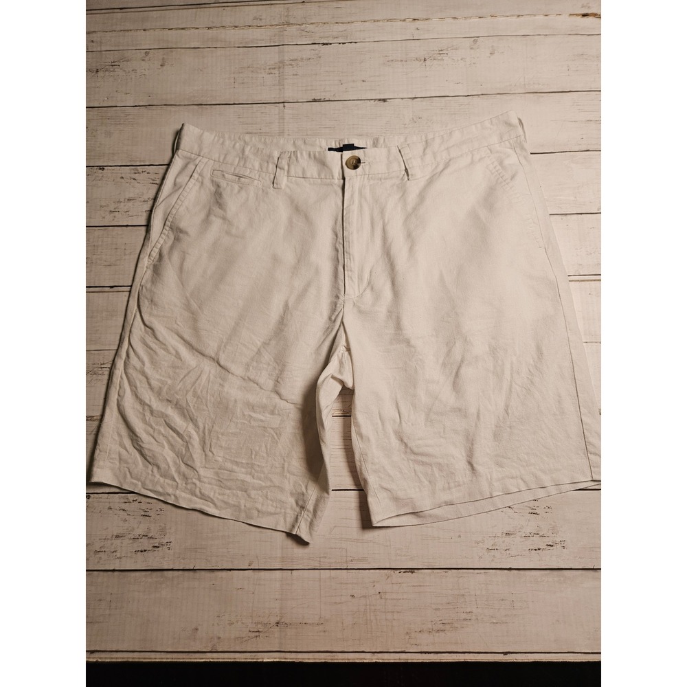 Broletto Men's Linen Cotton Chino Shorts White Flat Front‎ Size 36 9" Inseam